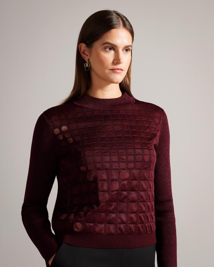 Pull Ted Baker Knitted With Metallic Spot Design Bordeaux Femme | AGF-47136835